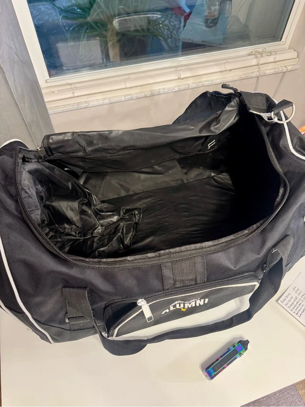 Embry Riddle Alumni Black Duffle Bag with White Trim